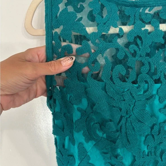 Tadashi Shoji Teal Lace Mini Cocktail Dress Size 4 - Picture 4 of 6